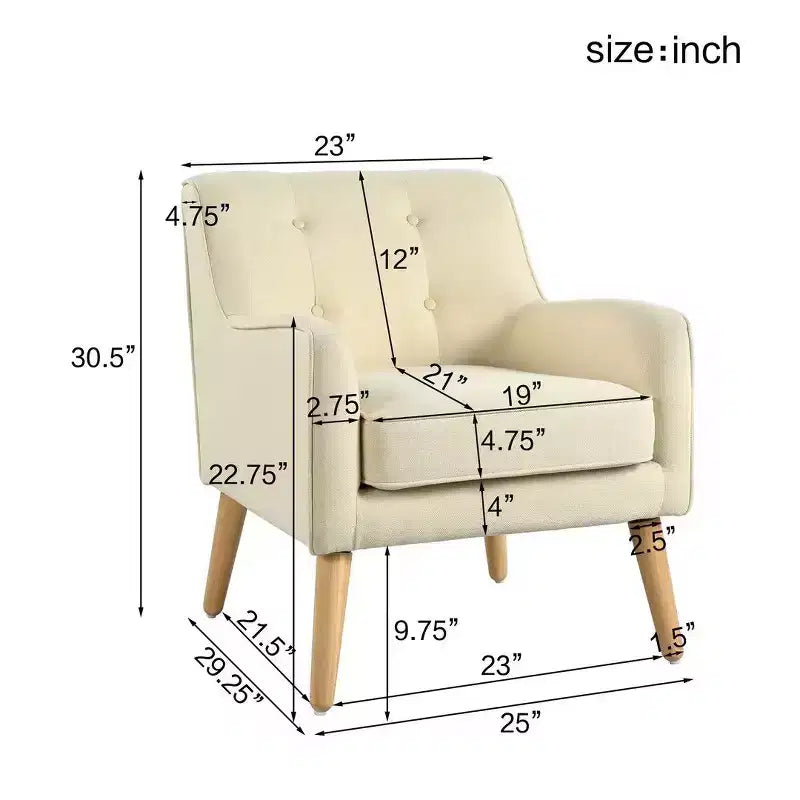 Fauteuils d'appoint modernes du milieu du siècle pour chambre à coucher, fauteuil d'appoint en tissu capitonné avec pieds en bois massif pour salon