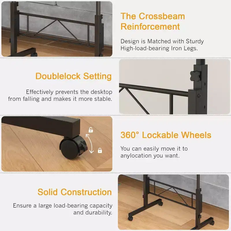 Petit bureau debout réglable en hauteur, postes de travail informatiques mobiles à roulettes, table d'appoint portable pour ordinateur portable pour le bureau