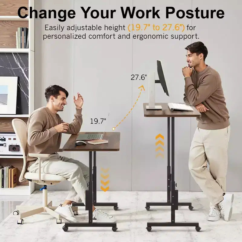 Petit bureau debout réglable en hauteur, postes de travail informatiques mobiles à roulettes, table d'appoint portable pour ordinateur portable pour le bureau