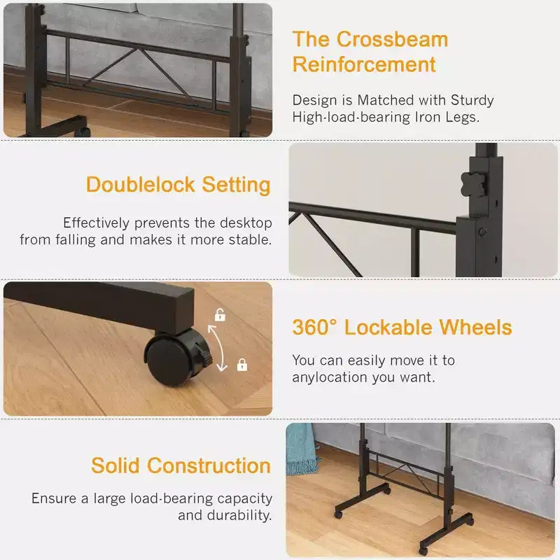 Petit bureau debout réglable en hauteur, postes de travail informatiques mobiles à roulettes, table d'appoint portable pour ordinateur portable pour le bureau