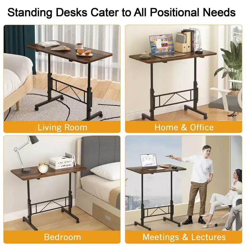 Petit bureau debout réglable en hauteur, postes de travail informatiques mobiles à roulettes, table d'appoint portable pour ordinateur portable pour le bureau