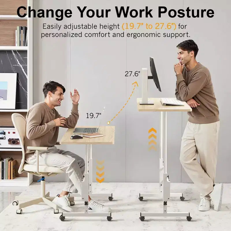 Petit bureau debout réglable en hauteur, postes de travail informatiques mobiles à roulettes, table d'appoint portable pour ordinateur portable pour le bureau