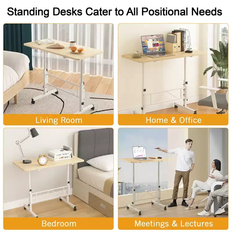 Petit bureau debout réglable en hauteur, postes de travail informatiques mobiles à roulettes, table d'appoint portable pour ordinateur portable pour le bureau