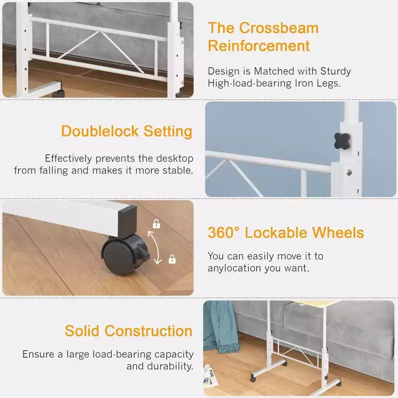 Petit bureau debout réglable en hauteur, postes de travail informatiques mobiles à roulettes, table d'appoint portable pour ordinateur portable pour le bureau