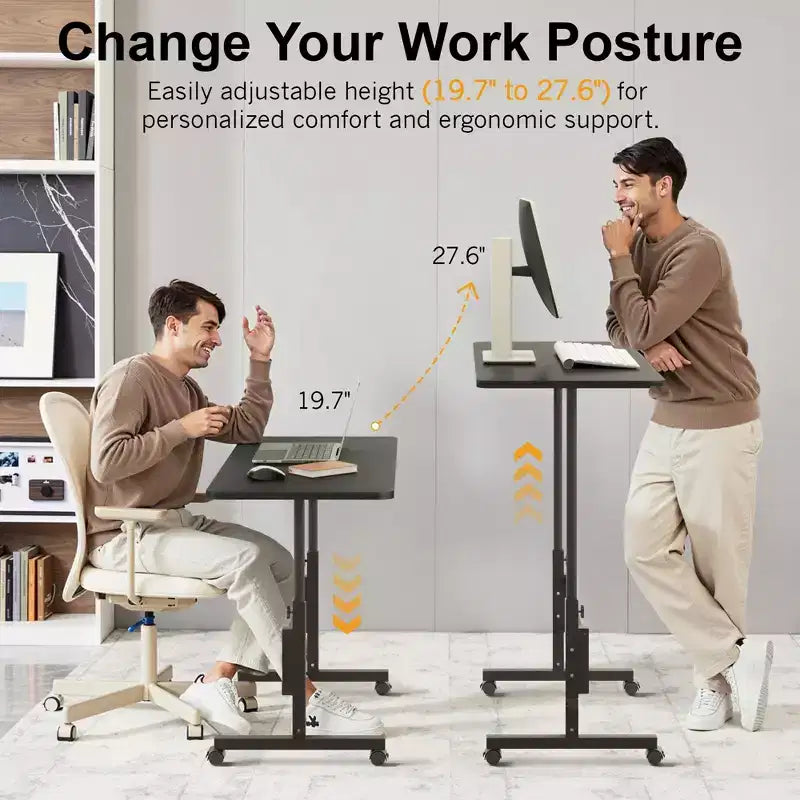 Petit bureau debout réglable en hauteur, postes de travail informatiques mobiles à roulettes, table d'appoint portable pour ordinateur portable pour le bureau