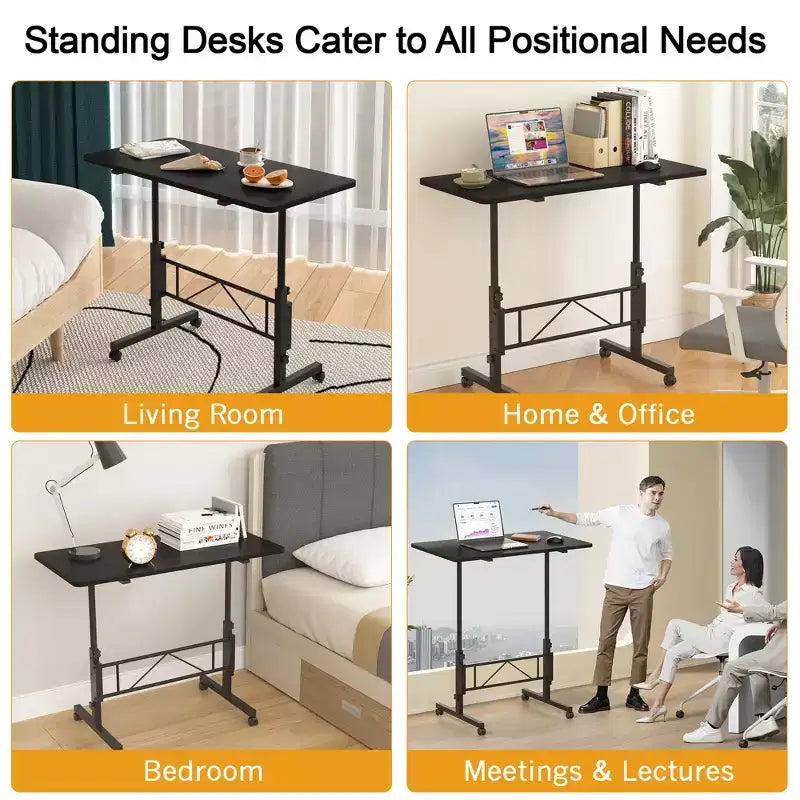 Petit bureau debout réglable en hauteur, postes de travail informatiques mobiles à roulettes, table d'appoint portable pour ordinateur portable pour le bureau