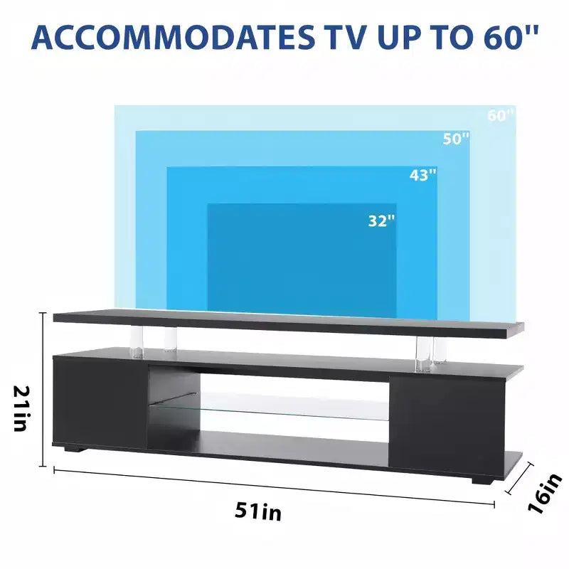 Meuble TV pour Téléviseur de 60 Pouces, Meuble TV LED Console de Rangement Multimédia avec Grand Placard Latéral pour Salon (Noir)