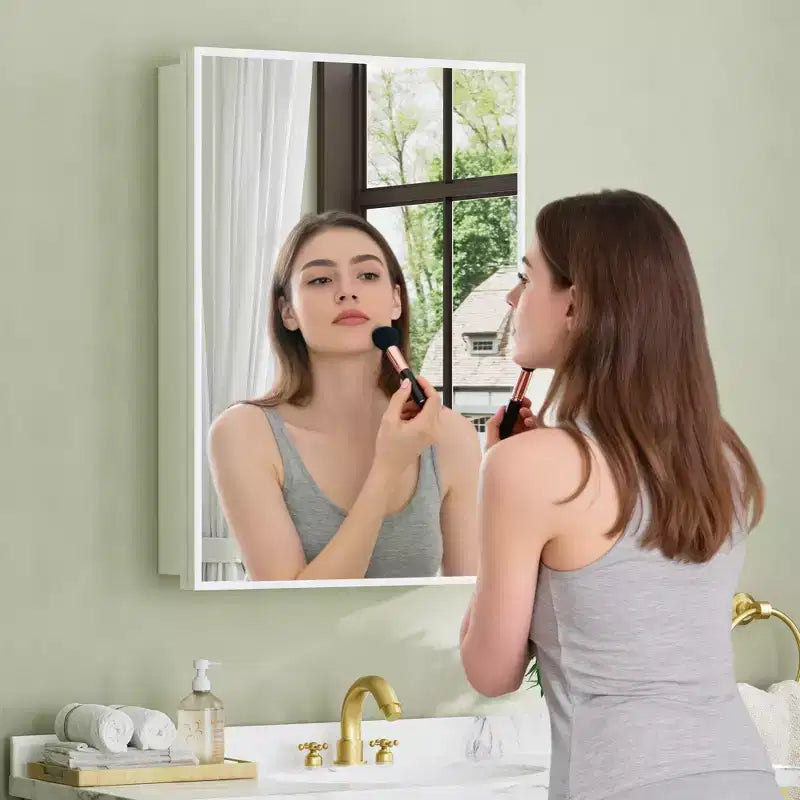 Armoire à pharmacie avec miroir, armoire de salle de bain murale ou encastrée, étagères réglables en verre trempé, réversible