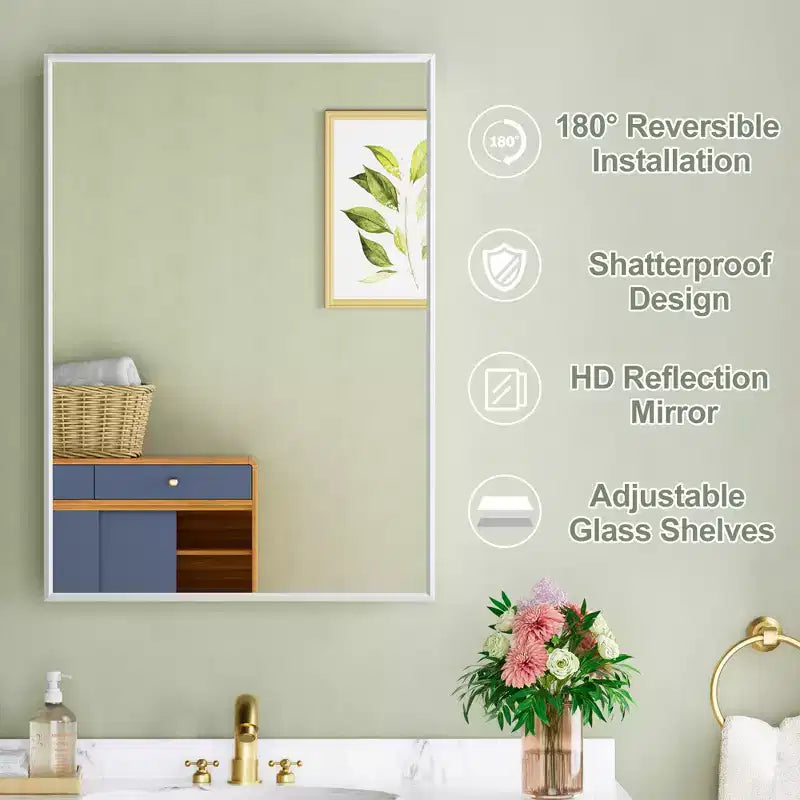 Armoire à pharmacie avec miroir, armoire de salle de bain murale ou encastrée, étagères réglables en verre trempé, réversible