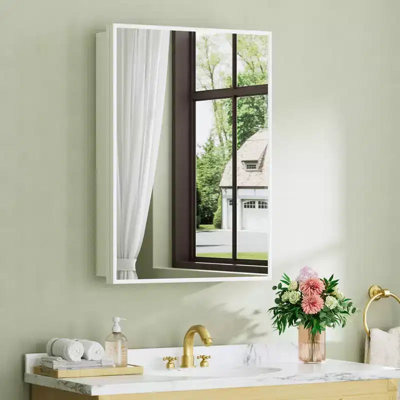 Armoire à pharmacie avec miroir, armoire de salle de bain murale ou encastrée, étagères réglables en verre trempé, réversible