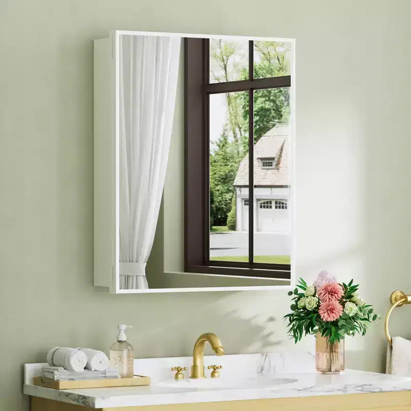 Armoire à pharmacie avec miroir, armoire de salle de bain murale ou encastrée, étagères réglables en verre trempé, réversible