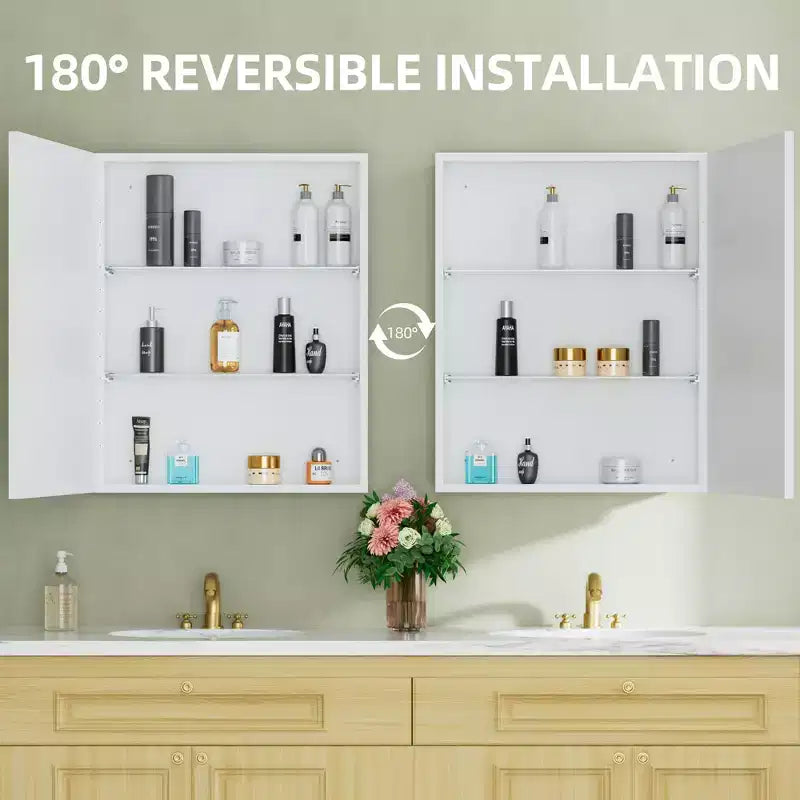Armoire à pharmacie avec miroir, armoire de salle de bain murale ou encastrée, étagères réglables en verre trempé, réversible