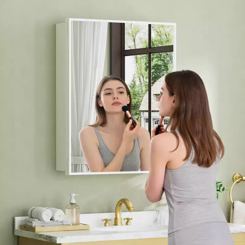 Armoire à pharmacie avec miroir, armoire de salle de bain murale ou encastrée, étagères réglables en verre trempé, réversible