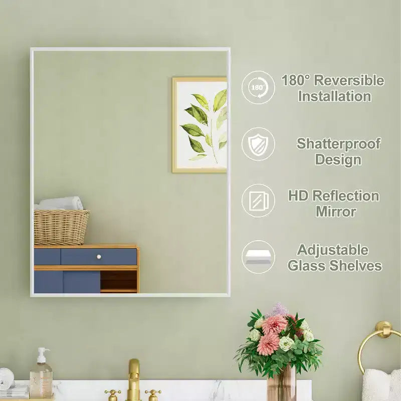 Armoire à pharmacie avec miroir, armoire de salle de bain murale ou encastrée, étagères réglables en verre trempé, réversible