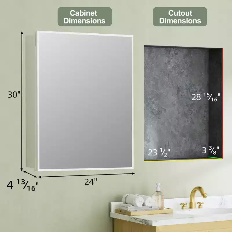 Armoire à pharmacie avec miroir, armoire de salle de bain murale ou encastrée, étagères réglables en verre trempé, réversible