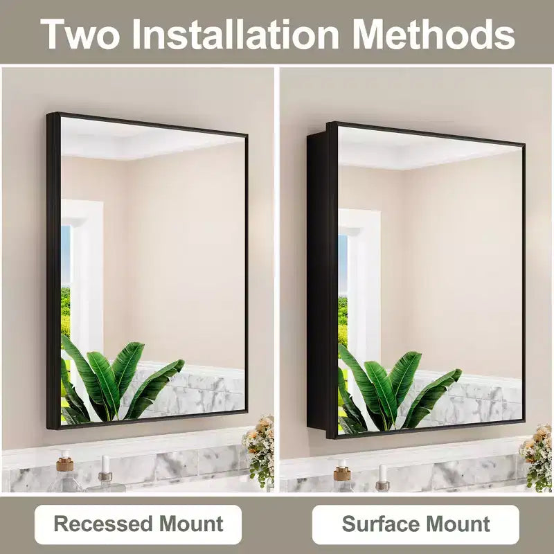 Armoire à pharmacie avec miroir, armoire de salle de bain murale ou encastrée, étagères réglables en verre trempé, réversible