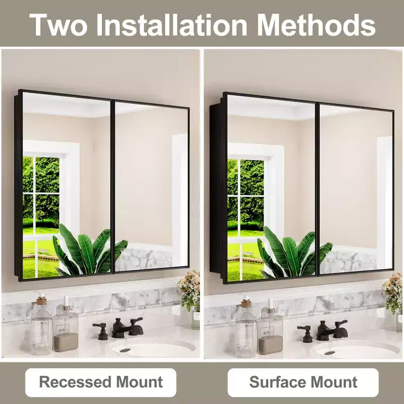 Armoire à pharmacie avec miroir, armoire de salle de bain murale ou encastrée, étagères réglables en verre trempé, réversible