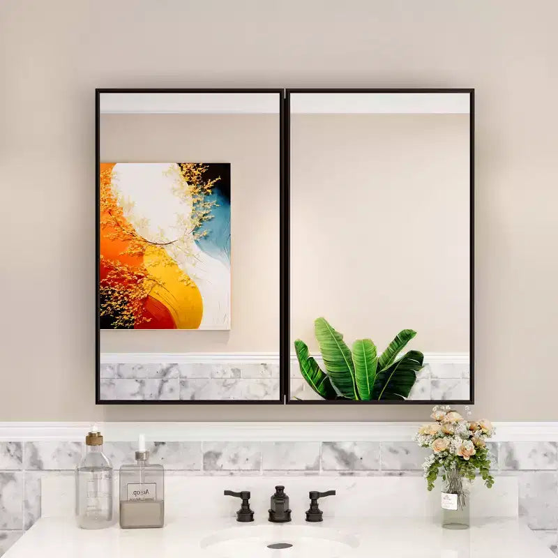 Armoire à pharmacie avec miroir, armoire de salle de bain murale ou encastrée, étagères réglables en verre trempé, réversible