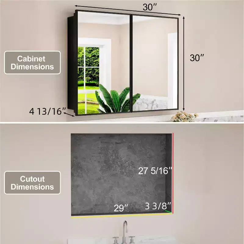 Armoire à pharmacie avec miroir, armoire de salle de bain murale ou encastrée, étagères réglables en verre trempé, réversible