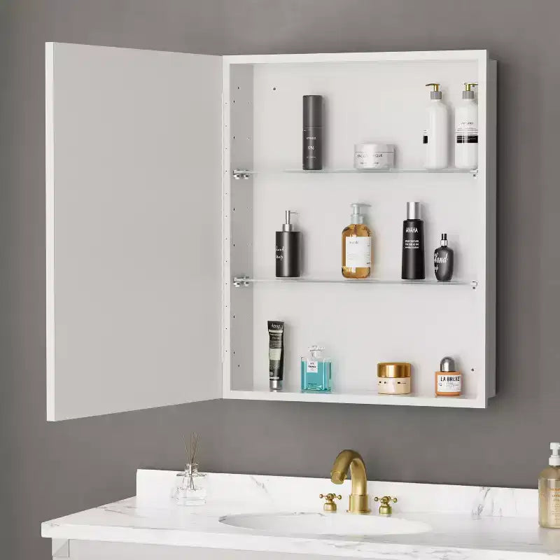 Armoire à pharmacie avec miroir, armoire de salle de bain murale ou encastrée, étagères réglables en verre trempé, réversible