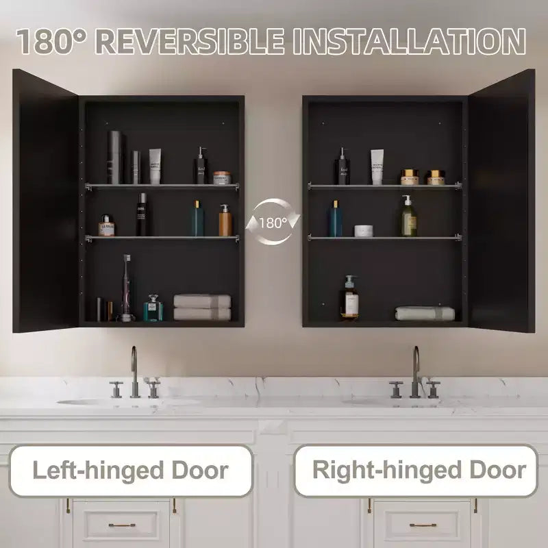 Armoire à pharmacie avec miroir, armoire de salle de bain murale ou encastrée, étagères réglables en verre trempé, réversible