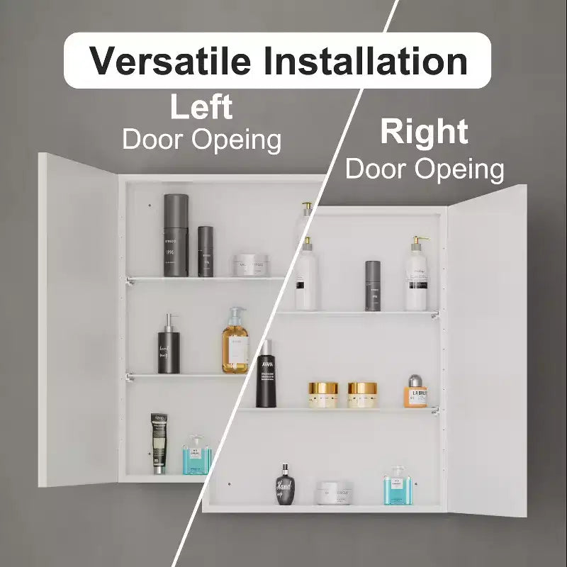 Armoire à pharmacie avec miroir, armoire de salle de bain murale ou encastrée, étagères réglables en verre trempé, réversible