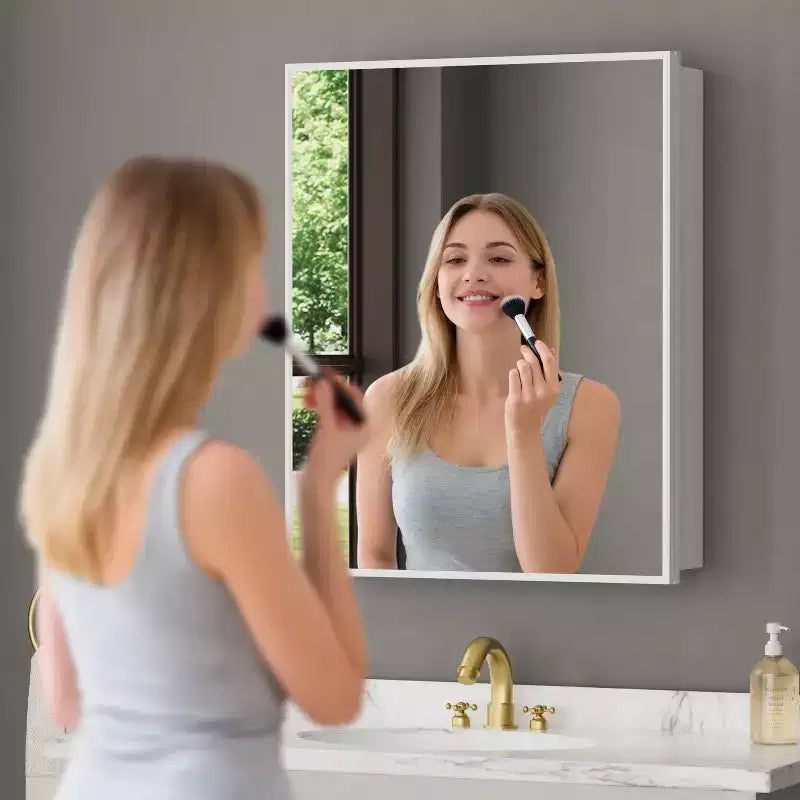 Armoire à pharmacie avec miroir, armoire de salle de bain murale ou encastrée, étagères réglables en verre trempé, réversible