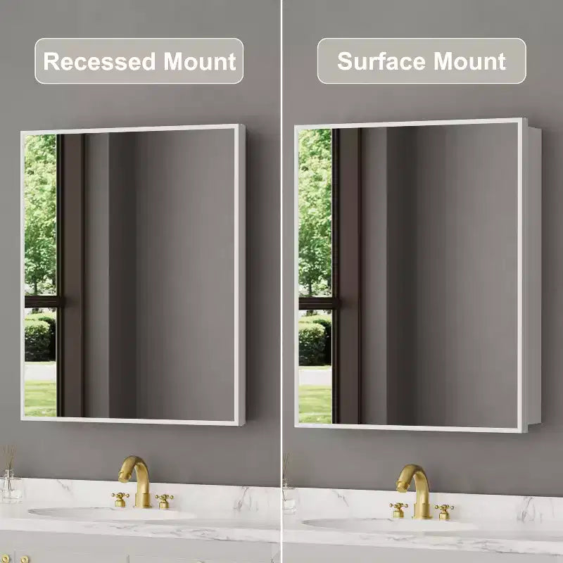 Armoire à pharmacie avec miroir, armoire de salle de bain murale ou encastrée, étagères réglables en verre trempé, réversible
