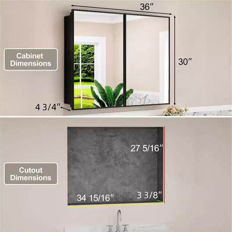 Armoire à pharmacie avec miroir, armoire de salle de bain murale ou encastrée, étagères réglables en verre trempé, réversible