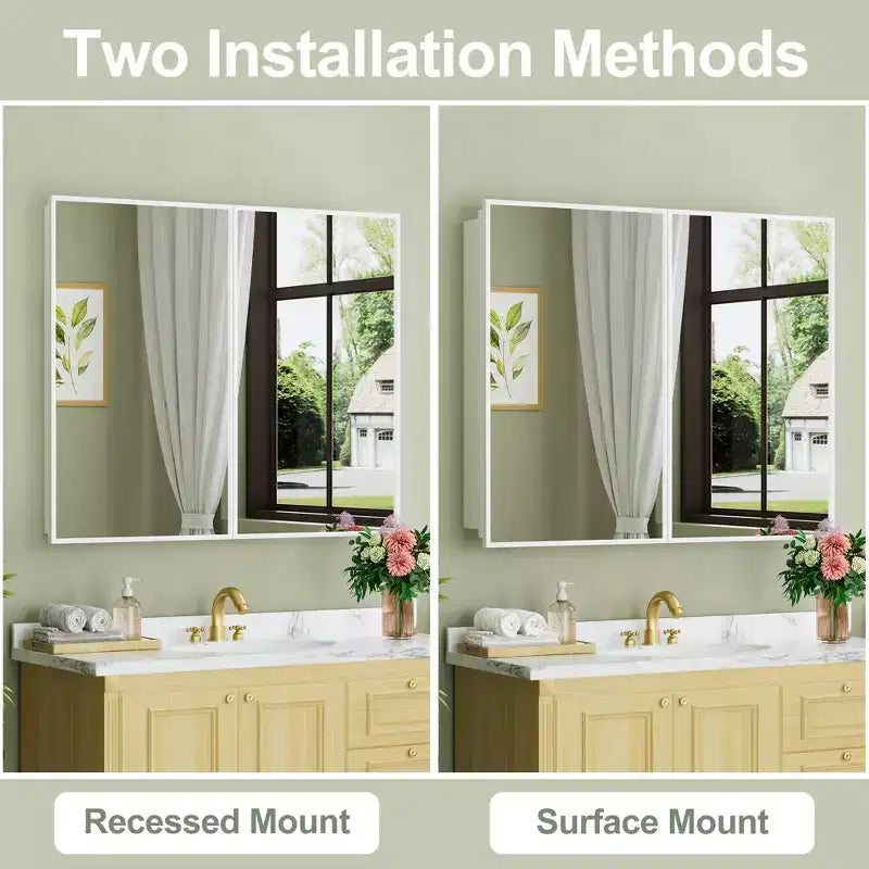 Armoire à pharmacie avec miroir, armoire de salle de bain murale ou encastrée, étagères réglables en verre trempé, réversible