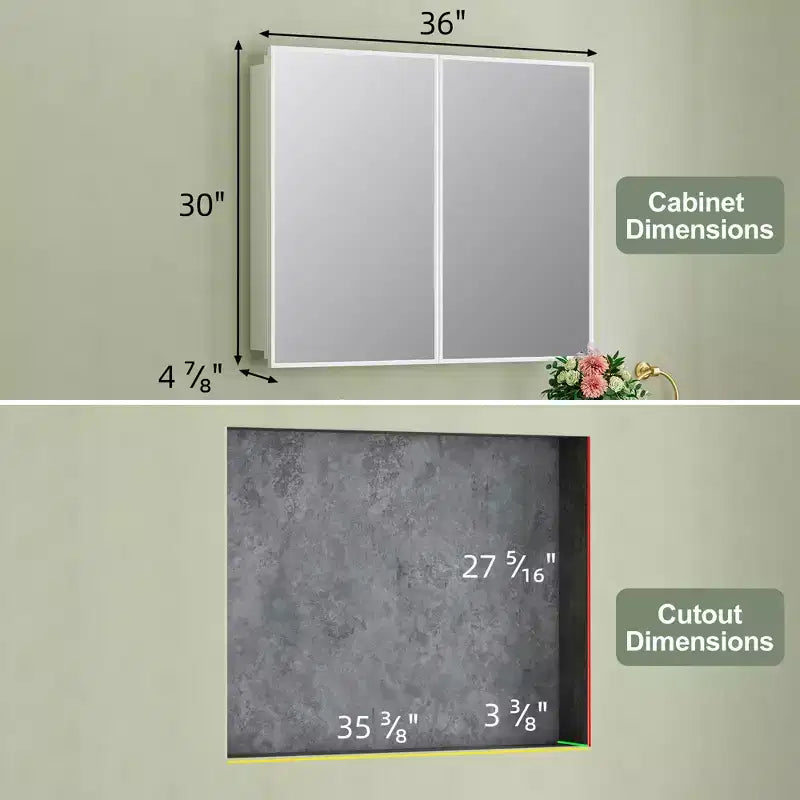 Armoire à pharmacie avec miroir, armoire de salle de bain murale ou encastrée, étagères réglables en verre trempé, réversible