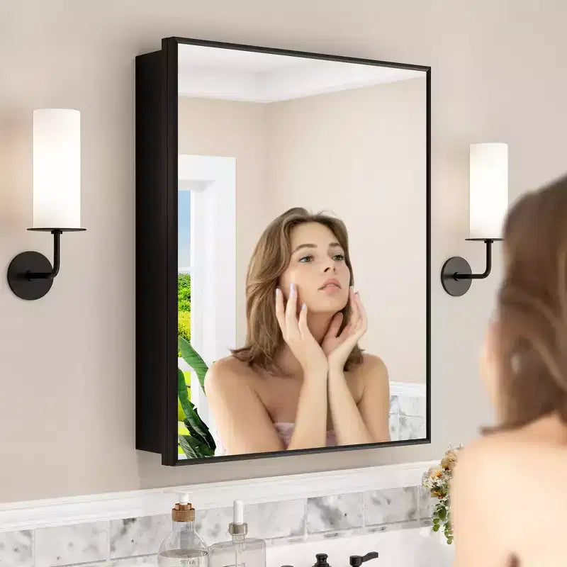 Armoire à pharmacie avec miroir, armoire de salle de bain murale ou encastrée, étagères réglables en verre trempé, réversible