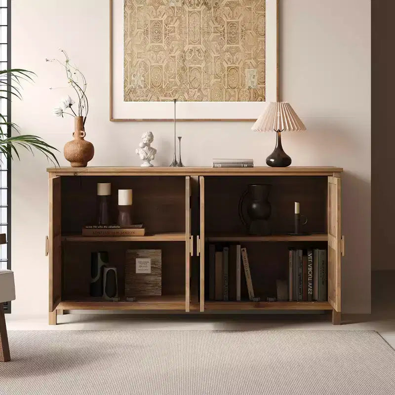 Meuble d'appoint en bois de 152 cm avec 4 portes marron et blanc antique, armoire de rangement moderne pour salon ou chambre à coucher