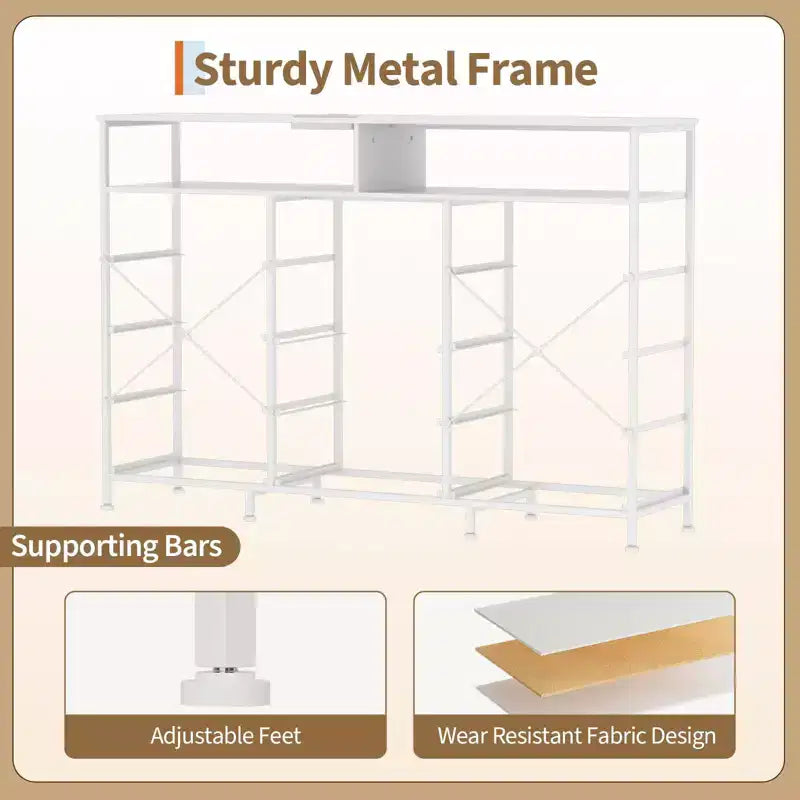 Meuble TV de 55 pouces avec commode en tissu, 11 tiroirs et étagères ouvertes, organisateur de rangement pour chambre et salon