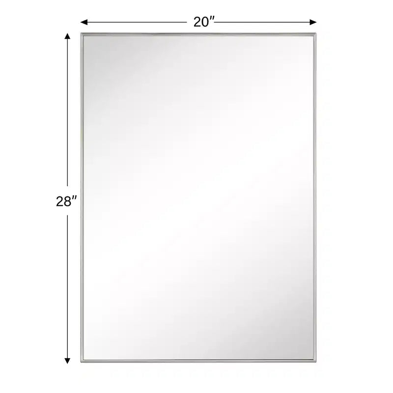 Miroir de salle de bain avec coins carrés, miroir rectangulaire encadré en métal en acier inoxydable pour salle de bain
