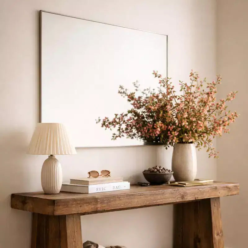 Miroir de salle de bain avec coins carrés, miroir rectangulaire encadré en métal en acier inoxydable pour salle de bain