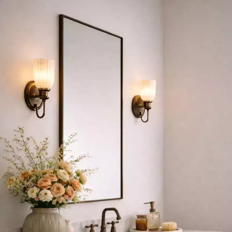 Miroir de salle de bain avec coins carrés, miroir rectangulaire encadré en métal en acier inoxydable pour salle de bain