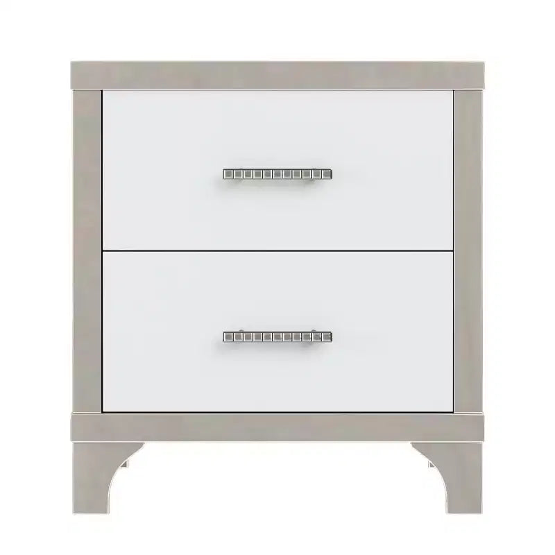 Table de chevet moderne laquée brillante avec 2 tiroirs, élégante table de nuit avec pieds et poignées en métal