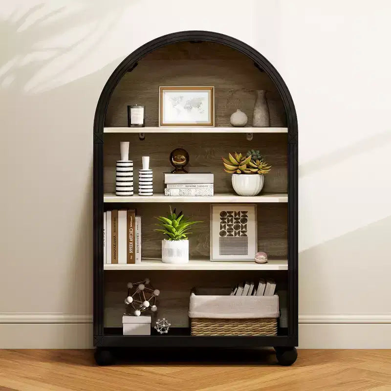 Meuble de rangement à 4 étagères en bois et métal avec bords sculptés, 28 pouces
