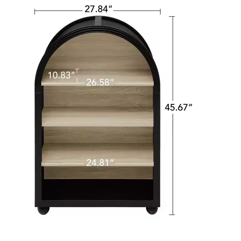 Meuble de rangement à 4 étagères en bois et métal avec bords sculptés, 28 pouces