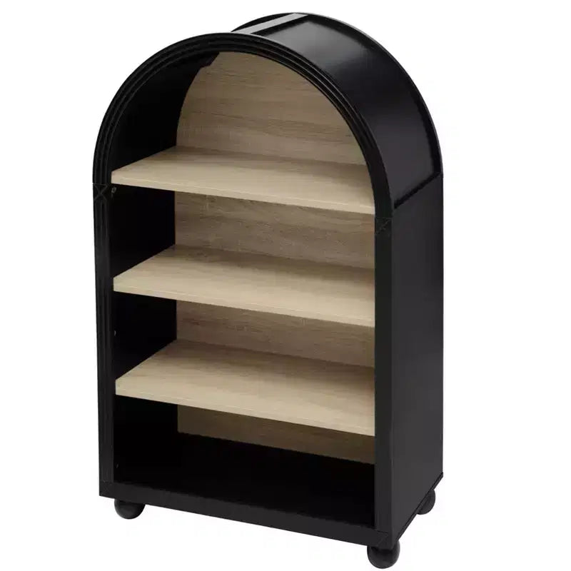 Meuble de rangement à 4 étagères en bois et métal avec bords sculptés, 28 pouces