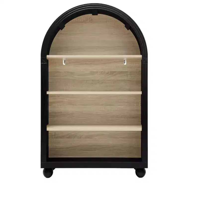 Meuble de rangement à 4 étagères en bois et métal avec bords sculptés, 28 pouces