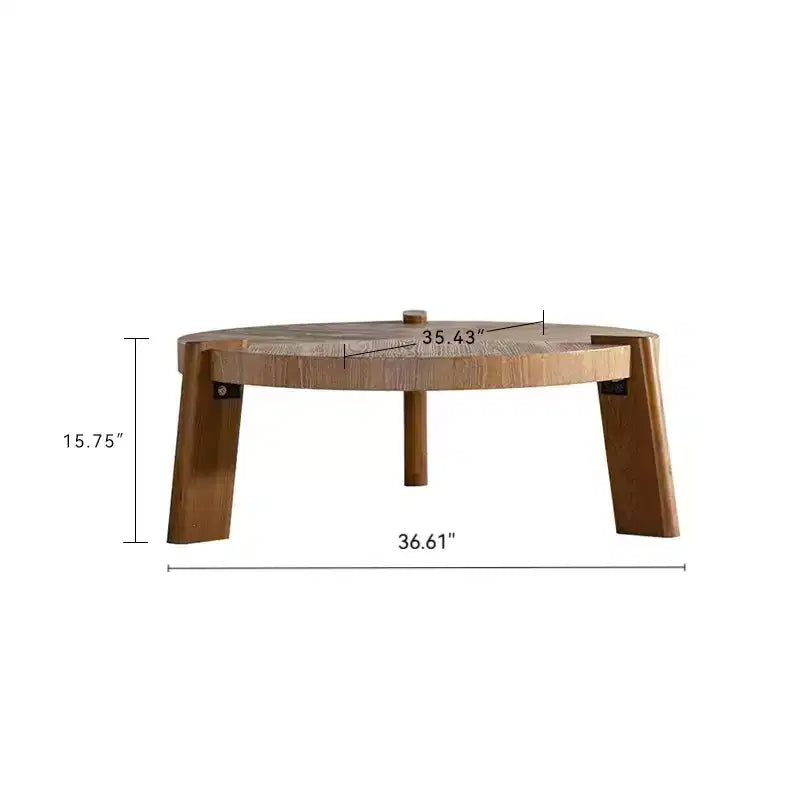 Table basse ronde à chevrons, table d'appoint rustique en bois massif et MDF avec pieds fuselés, finition bois vieilli naturel pour salon