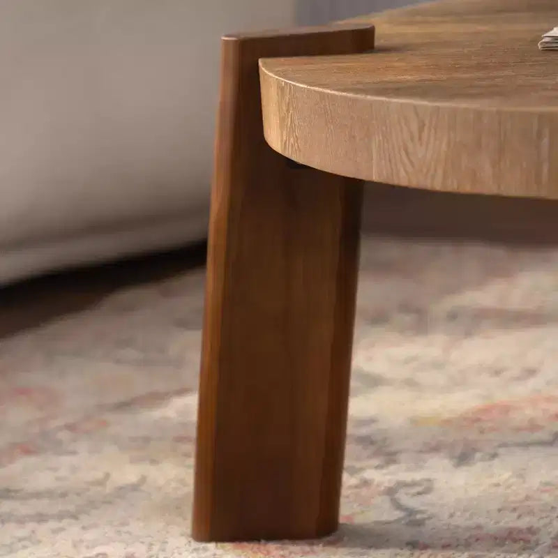 Table basse ronde à chevrons, table d'appoint rustique en bois massif et MDF avec pieds fuselés, finition bois vieilli naturel pour salon