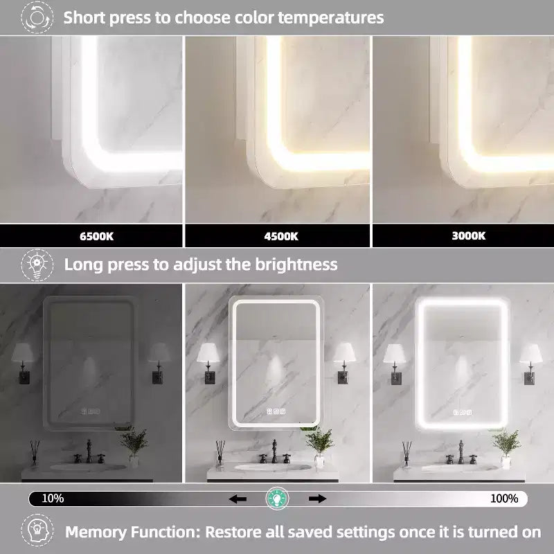 Armoire à pharmacie rectangulaire en fer de 20 po L x 28 po H avec miroir, éclairage DEL à intensité variable, anti-buée et prises de courant - Entièrement assemblée