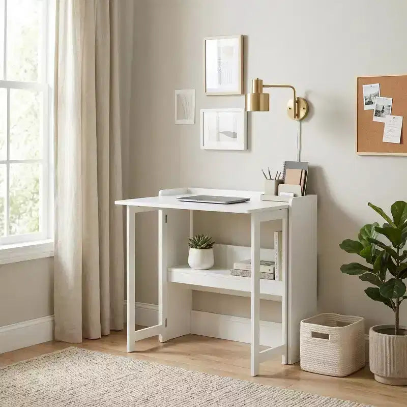 Bureau pliant avec étagère de rangement, petit bureau d'ordinateur à rabat avec bibliothèque, bureau d'écriture pour bureau à domicile, chambre à coucher, appartement