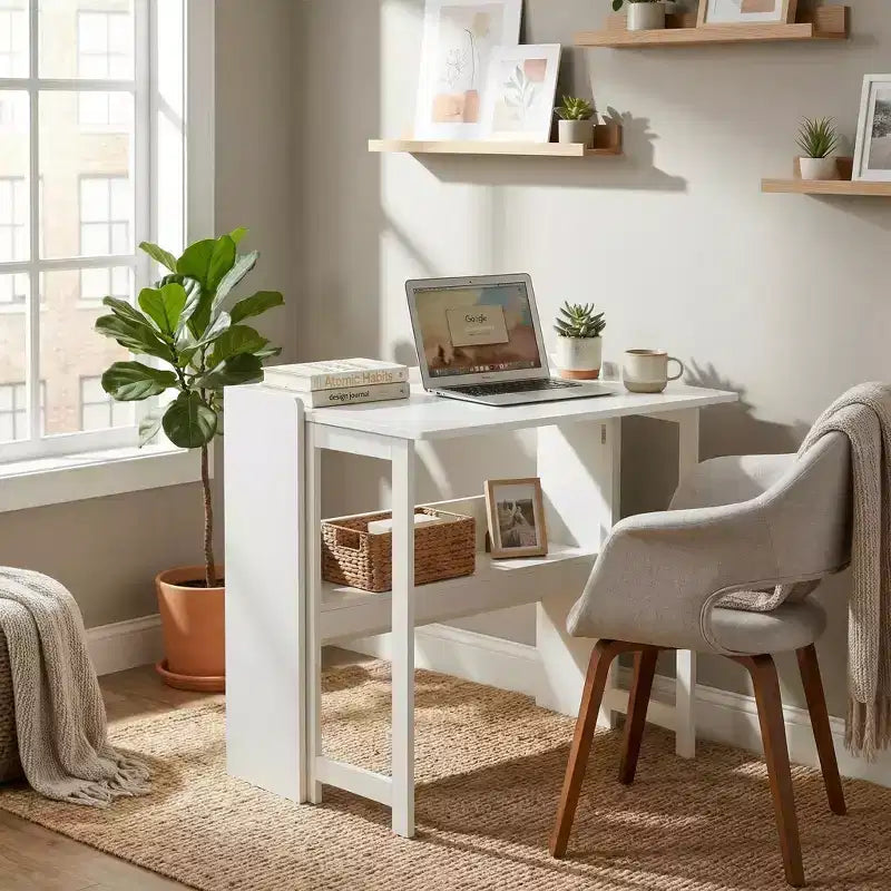 Bureau pliant avec étagère de rangement, petit bureau d'ordinateur à rabat avec bibliothèque, bureau d'écriture pour bureau à domicile, chambre à coucher, appartement