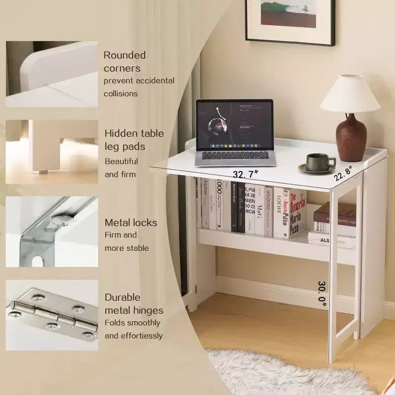 Bureau pliant avec étagère de rangement, petit bureau d'ordinateur à rabat avec bibliothèque, bureau d'écriture pour bureau à domicile, chambre à coucher, appartement