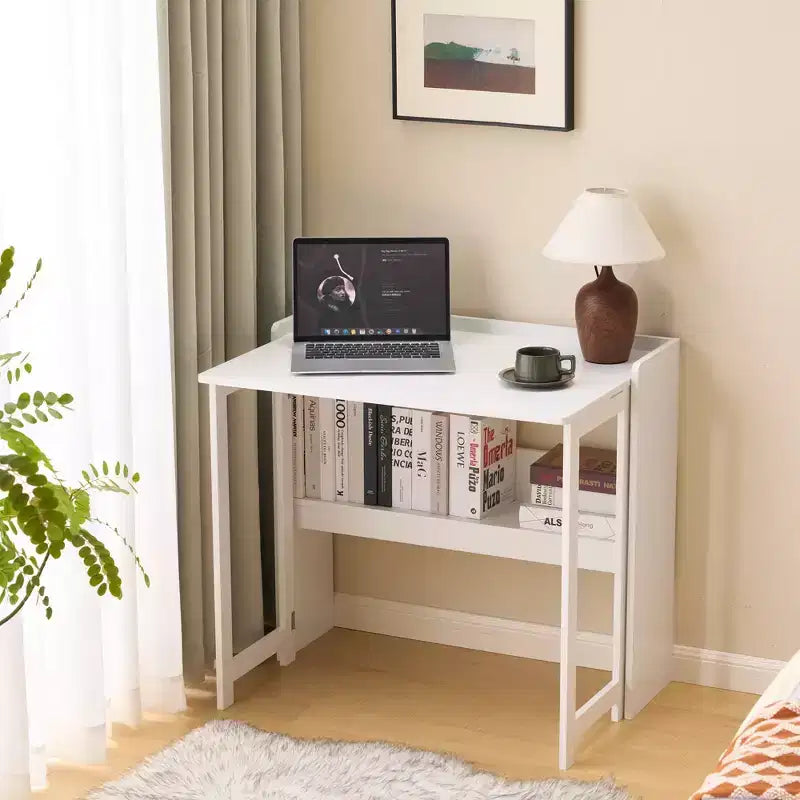 Bureau pliant avec étagère de rangement, petit bureau d'ordinateur à rabat avec bibliothèque, bureau d'écriture pour bureau à domicile, chambre à coucher, appartement