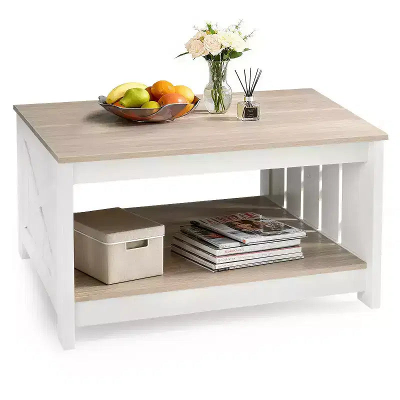 Table basse carrée de ferme avec rangement semi-ouvert, table basse rustique pour petits espaces de salon